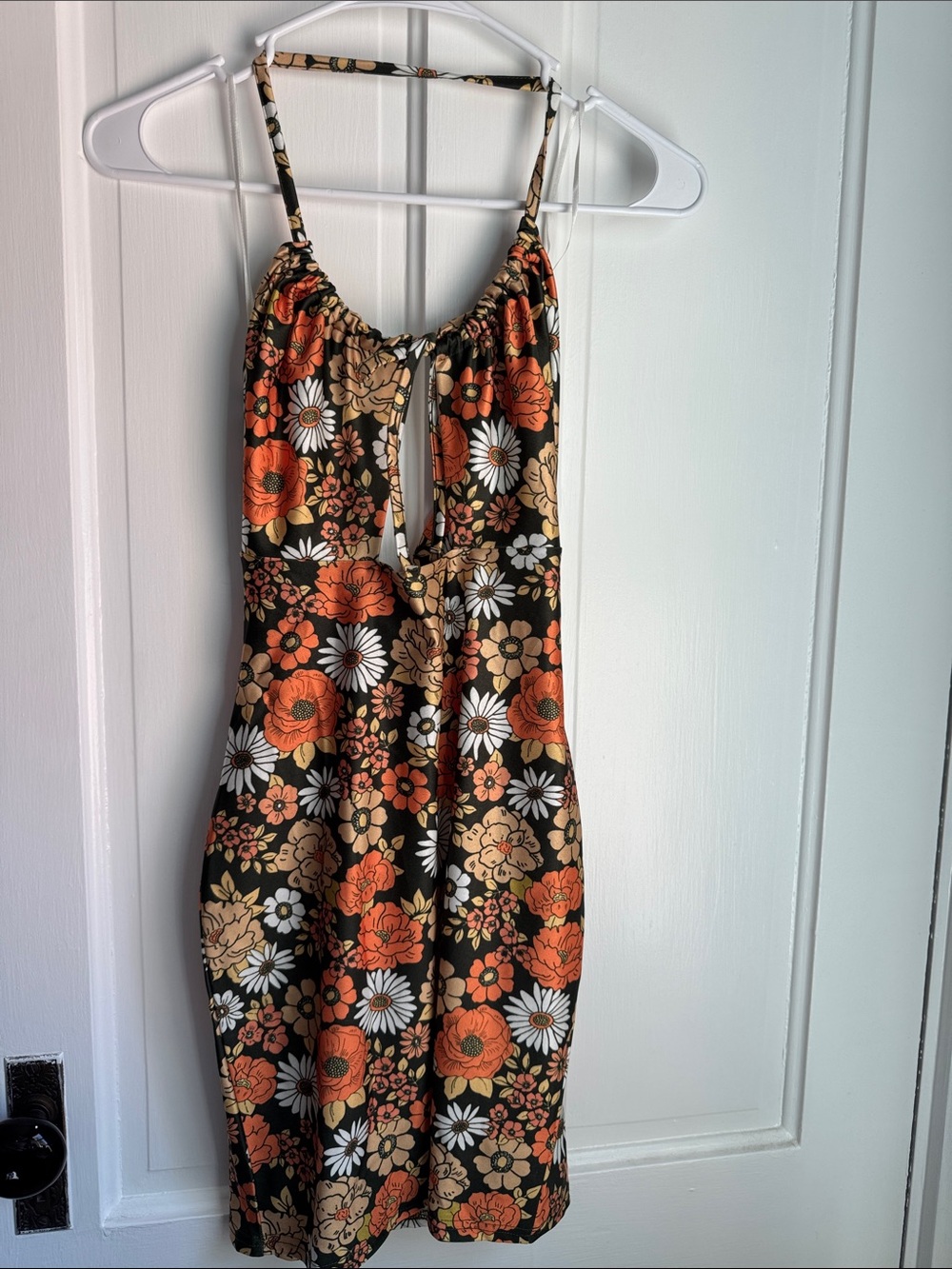 Miss Selfridge Black Floral Mini Dress with Orange and Cream Flowers